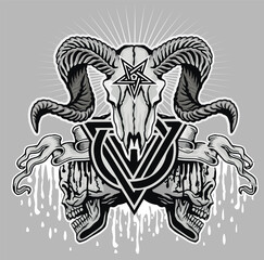 Gothic sign with skull, grunge vintage design t shirts
