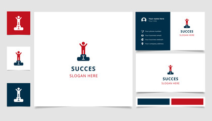 Success logo design with editable slogan. Branding book and business card template.