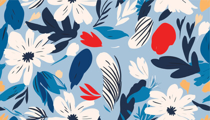 Hand drawn artistic abstract floral print. Creative collage pattern. Fashionable template for design.