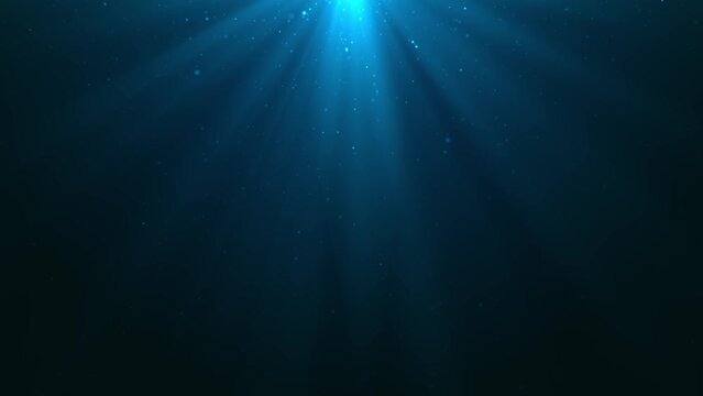 floating particles on dark background with blue lens flare effect, underwater scene concept,  seamless loopable