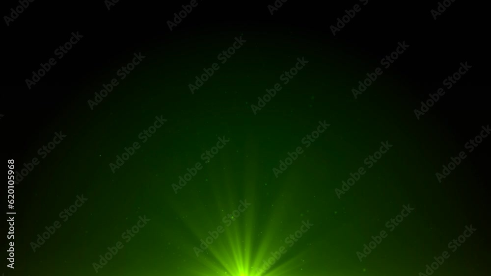 Wall mural floating particles on dark background with green lens flare effect, seamless loopable
