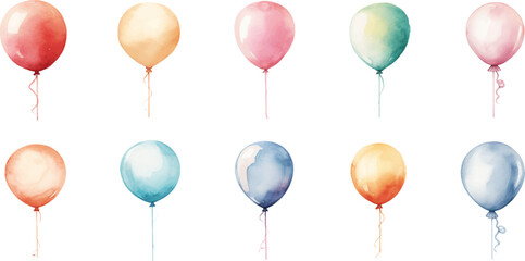 set balloon watercolor - obrazy, fototapety, plakaty