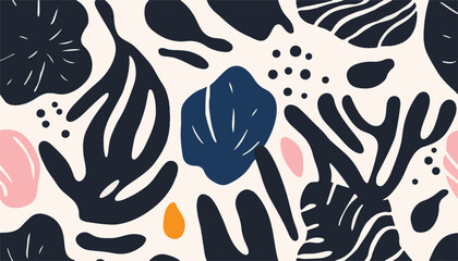 Naklejka premium Hand drawn botanical abstract organic shapes pattern. Collage contemporary print. Fashionable template for design. Modern ethnic style.