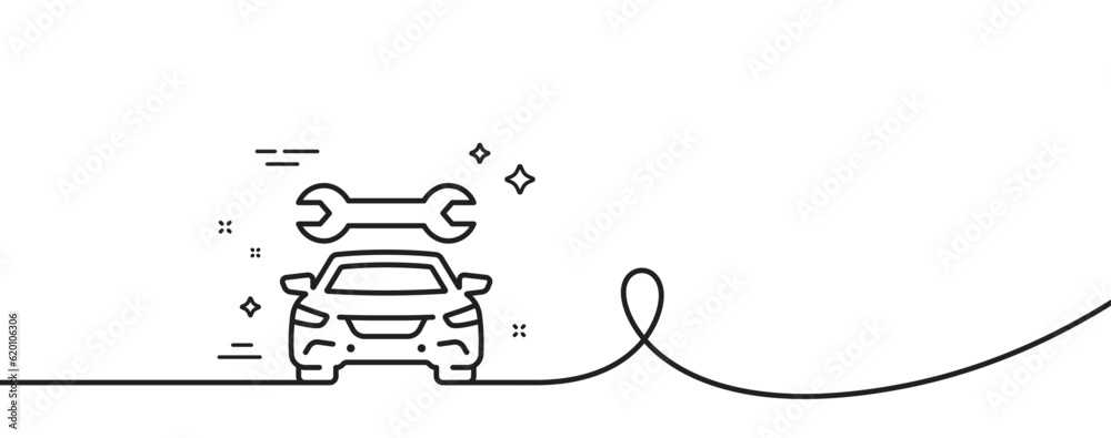 Poster car service line icon. continuous one line with curl. auto repair sign. garage service symbol. car s