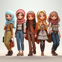 Muslim Kids Cartoon Vector, illustration, Generative AI