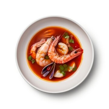 a plate of tom yum on white background for food photography generative ai