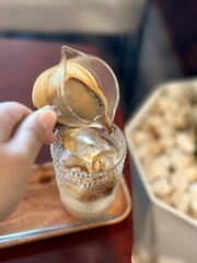 Ice coffee with coconut milk. Traditional Vietnam coffee