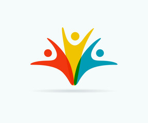 Abstract teamwork people colorful logo. Icon design with minimal style illustration. Vector coworking emblem or family community sign