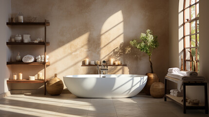 Fototapeta na wymiar Generative ai illustration of White ceramic bathtub in luxury modern interior