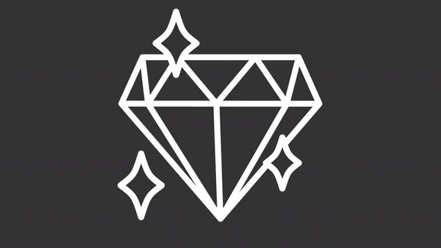Animated rotating diamond white icon. Luxury service line animation. Attention to detail. Vip access. Loop HD video with alpha channel, transparent background. Motion graphic design for night mode