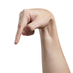 Hand pointing down or touching something, cut out