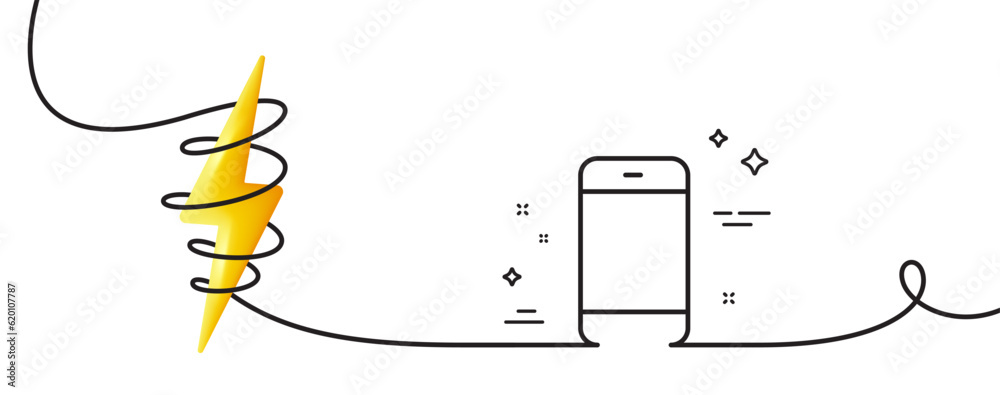 Poster smartphone icon. continuous one line with curl. cellphone or phone sign. communication mobile device