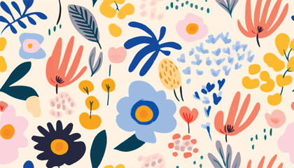 Hand drawn naive abstract floral print. Cute collage pattern. Fashionable template for design.