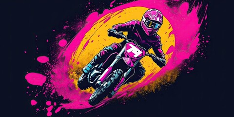 motorcycle racer makes the jump. supercross ENDURO motocross high speed. sports concept. digital art. comic book style  AI