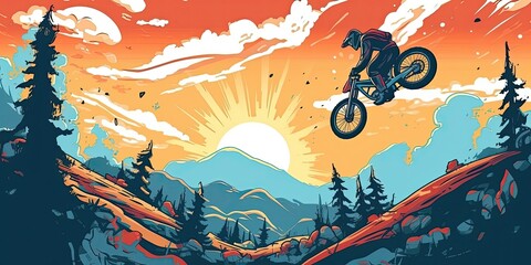 motorcycle racer makes the jump. supercross ENDURO motocross high speed. sports concept. digital art. comic book style  AI