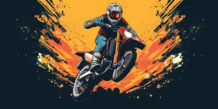 motorcycle racer makes the jump. supercross ENDURO motocross high speed. sports concept. digital art. comic book style  AI