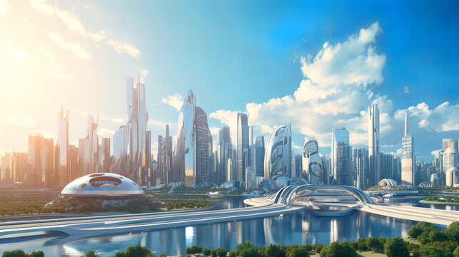 futuristic modern city skyline, generative ai