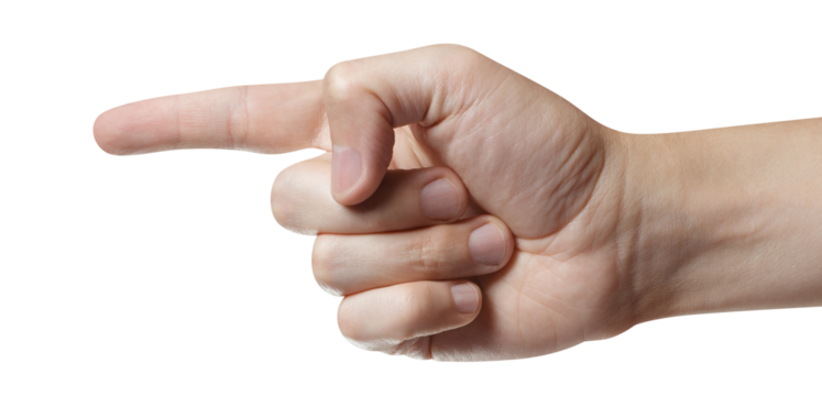 Hand pointing or touching something, cut out