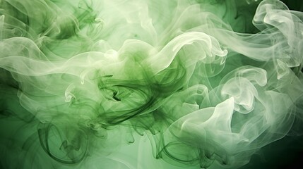 Obraz premium Digital wallpaper featuring multiple green and white smoke elements, creating a captivating and ethereal composition. Generative Ai