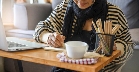 Budget and Tax planning concept, Accountant Hand is calculating company annual tax and using...