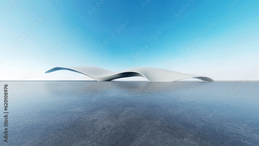 Leinwandbilder 3d render of abstract futuristic architecture with empty concrete floor. Scene for car presentation.