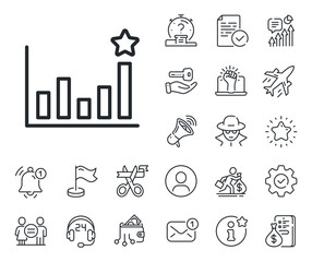 Business chart sign. Salaryman, gender equality and alert bell outline icons. Efficacy line icon. Analysis graph symbol. Efficacy line sign. Spy or profile placeholder icon. Vector