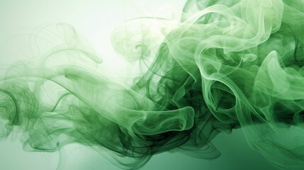 Digital wallpaper featuring multiple green and white smoke elements, creating a captivating and ethereal composition. Generative Ai