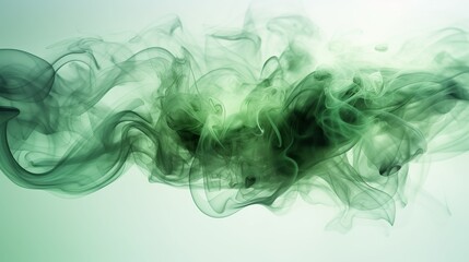 Digital wallpaper featuring multiple green and white smoke elements, creating a captivating and ethereal composition. Generative Ai