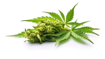 Fototapeta premium Medical marijuana flower bud. Close up cannabis flower on white backdrop. Generative AI