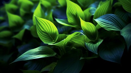 Close-up view of dark green leafed plants in nature, showcasing the intricate details of the leaves. Generative Ai
