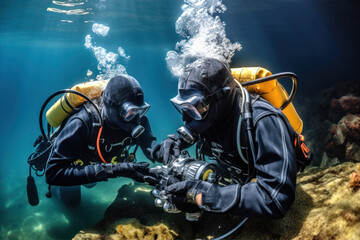 Special forces combat divers diving on mission underwater