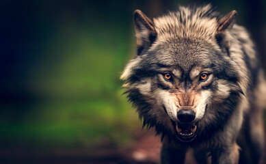 Obraz premium Grey wolf portrait in the wild