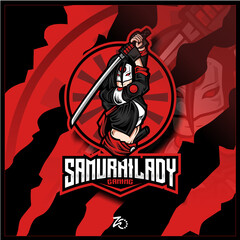 Samurai Lady Mask Gaming mascot esport logo design character