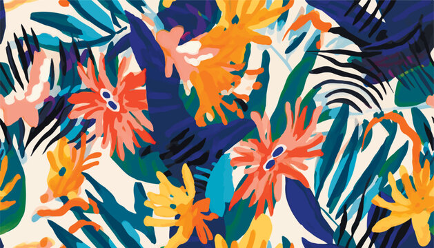 Modern exotic floral jungle pattern. Collage contemporary seamless pattern. Hand drawn artistic style design.