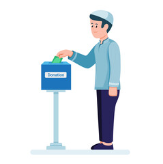 Muslim Man Put Money To Donation Box Symbol Cartoon illustration Vector