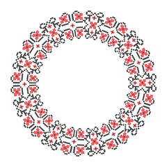 Round frame cross-stitch motifs folk embroidery