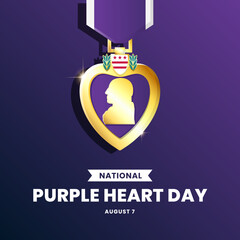 Purple Heart Day Wallpaper Banner Social Media Post Design Template, with Golden Purple Heart Medal. Suitable to place on content with that theme. Vector file every object is separated