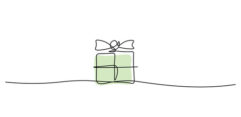 Shopping cart, one line outline illustration. Shop promotion, surprises and gifts for the day of shopping. Illustration for discount sale.