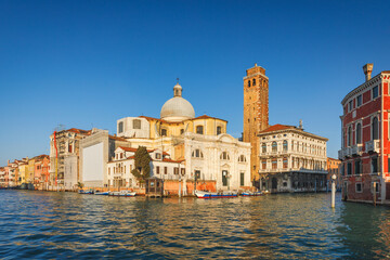 Fototapeta na wymiar Church San Geremia in Venice from Grand Canal at sunny morning, Italy, Europe.
