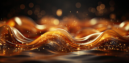 Beautiful black  background with golden waves golden dust