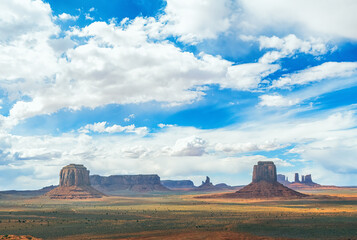 Monument Valley. Navajo Tribal Park. Red rocks and mountains. Located on the Arizona–Utah border. USA.