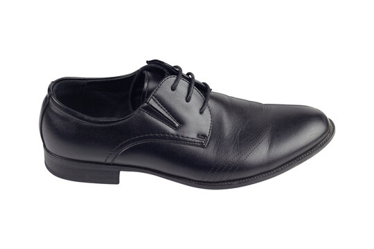 Classic men's black leather shoes isolated from background