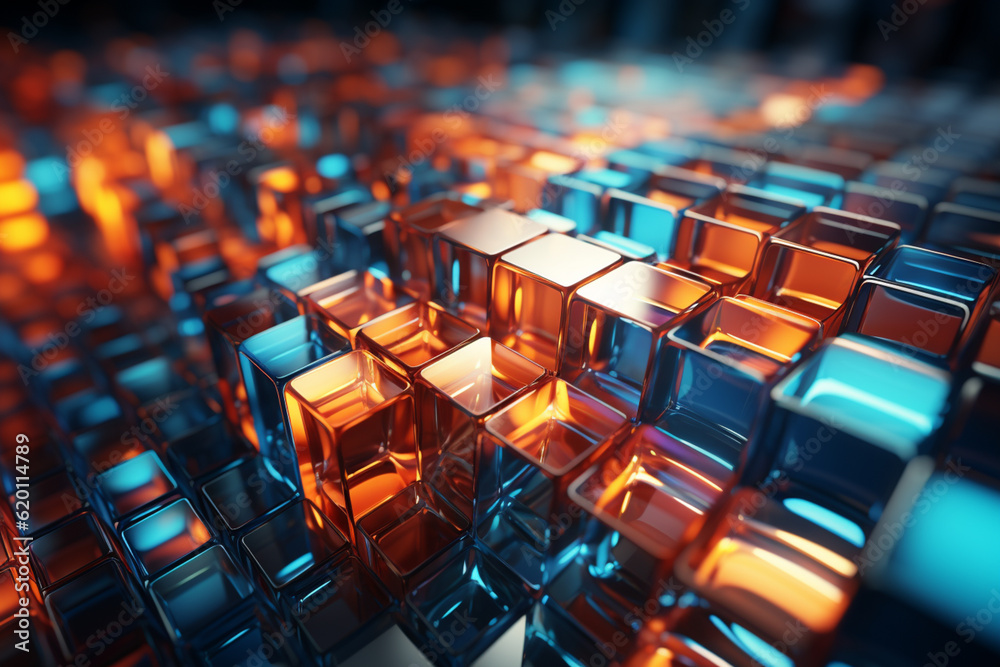 Aufkleber Beautiful Abstract colourful cube background. Starburst dynamic rings.  Generative AI technology.