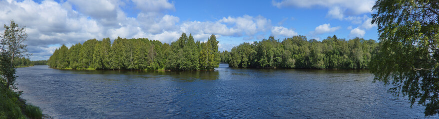Obraz premium Panoramic view of river Skellefteälven in Skelleftea, Sweden, Europe 