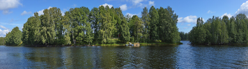 Fototapeta na wymiar Panoramic view of river Skellefteälven in Skelleftea, Sweden, Europe 