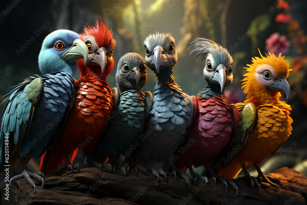 Aufkleber he playful interaction between a group of dodo bird, showcasing their social dynamics and vigilant n