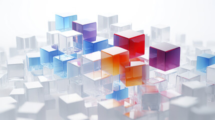 Fototapeta na wymiar Colorful 3d glass cubes on white background.