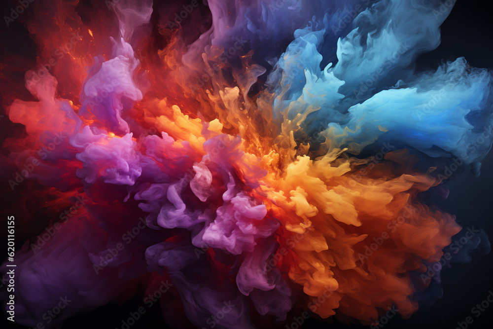 Aufkleber explosion of fire abstract background with colorful smoke.  Generative AI technology.