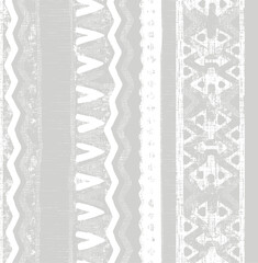 Paisley Ethnic stripe seamless pattern. Tribal rhombus triangle geometric vector background, boho motif, textured ornament illustration. Textile print gray white