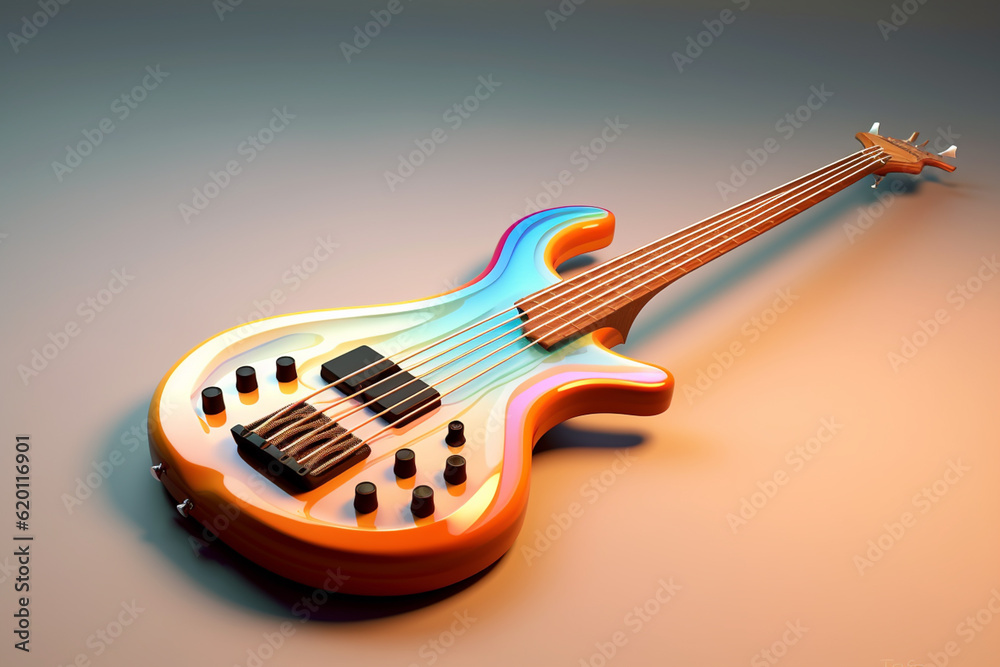 Aufkleber an abstract geometric style rendering of a electric bass, with its curved body and strings composed 